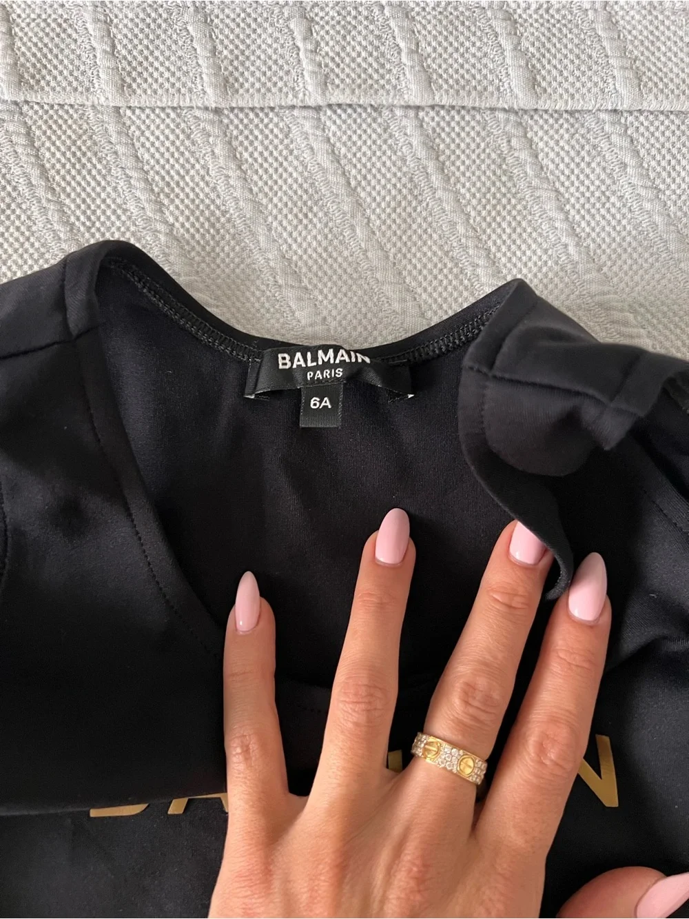 Balmain Black Crop Tank & Bike Shorts with Gold Logo